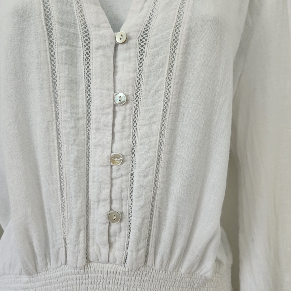 Rails Jasmine Smocked Waist Long Sleeve Linen Blend White Dress Size Large - Picture 7 of 16